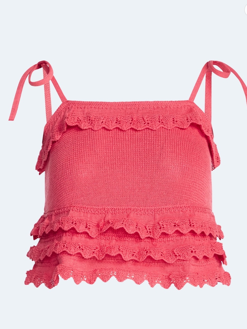 Ruffled Tie-Shoulder Knit Tank Top — Coral Pink